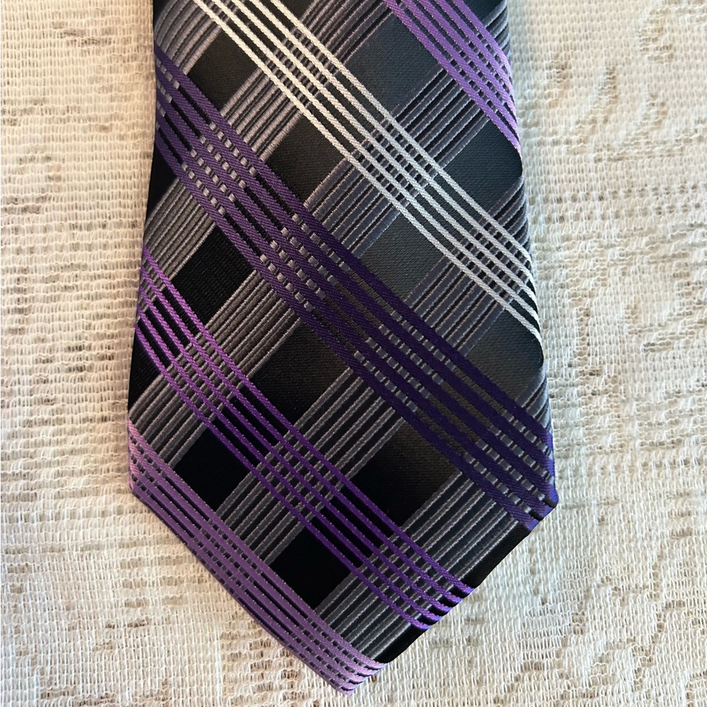 Apt. 9 Purple and Gray Checkered/Striped Tie